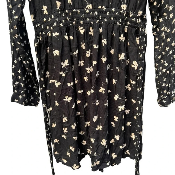 Patrons of Peace long sleeve black floral Tie front Dress floral whimsy Goth S - Picture 8 of 15